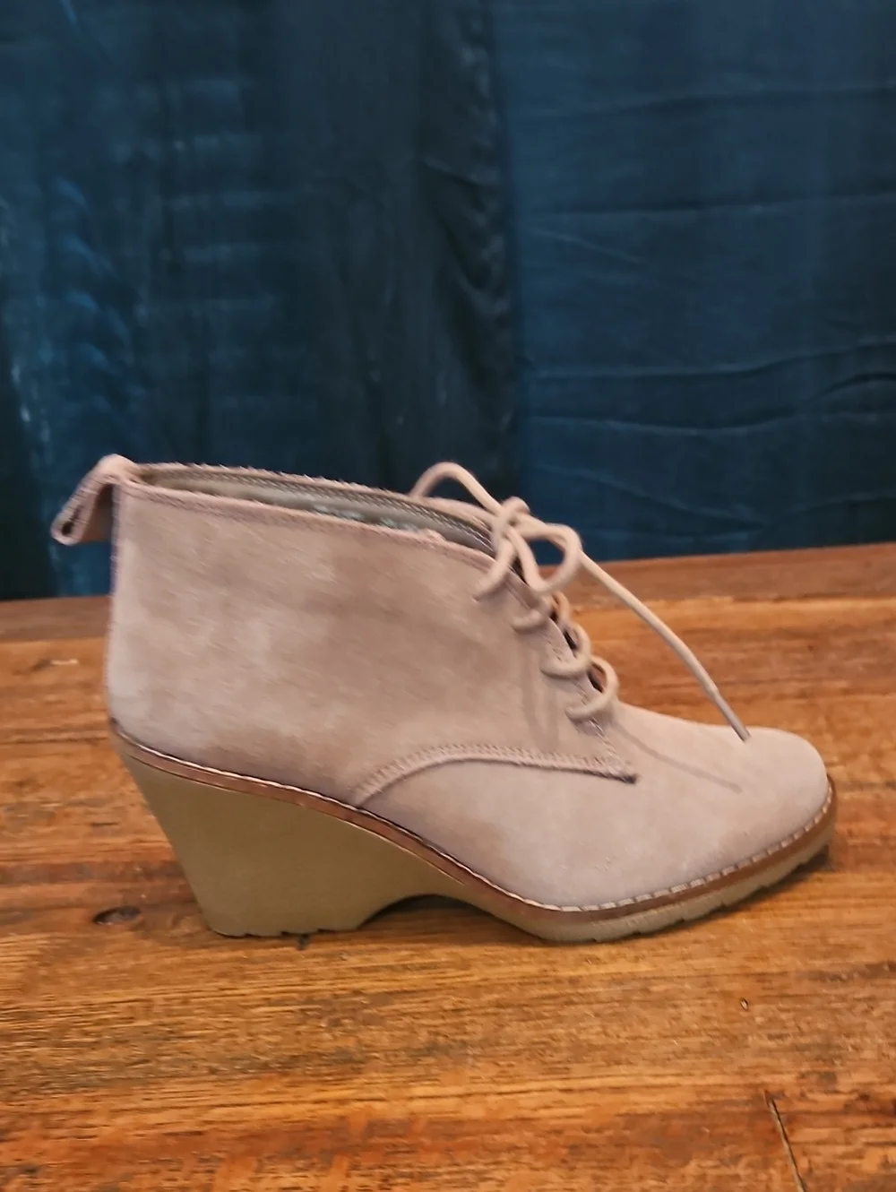 Sonoma Taupe Suede Genuone Leather‎ Lace-Up Wedge Booties